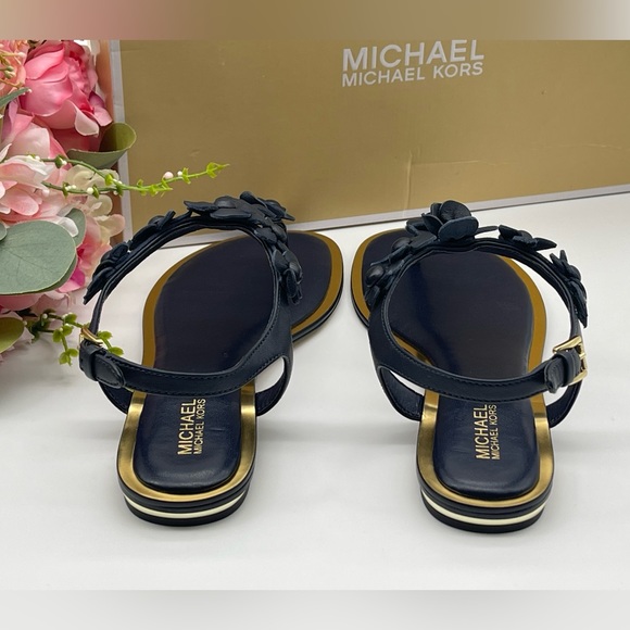 Michael Kors Thong Admiral Blue Leather Sandal Floral Accents - Picture 15 of 16
